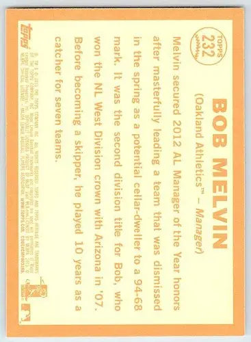Vintage Bob Melvin baseball card from 2013 Topps Heritage with original gloss