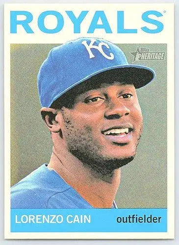 Original gloss baseball card of Lorenzo Cain from 2013 Topps Heritage Royals collection