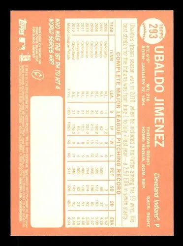 Ubaldo Jimenez Topps Heritage baseball card back with original gloss and detailed info
