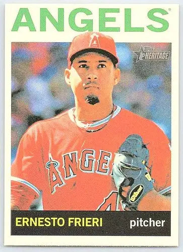 Original gloss 2013 Topps Heritage Ernesto Frieri baseball card showing Angels player