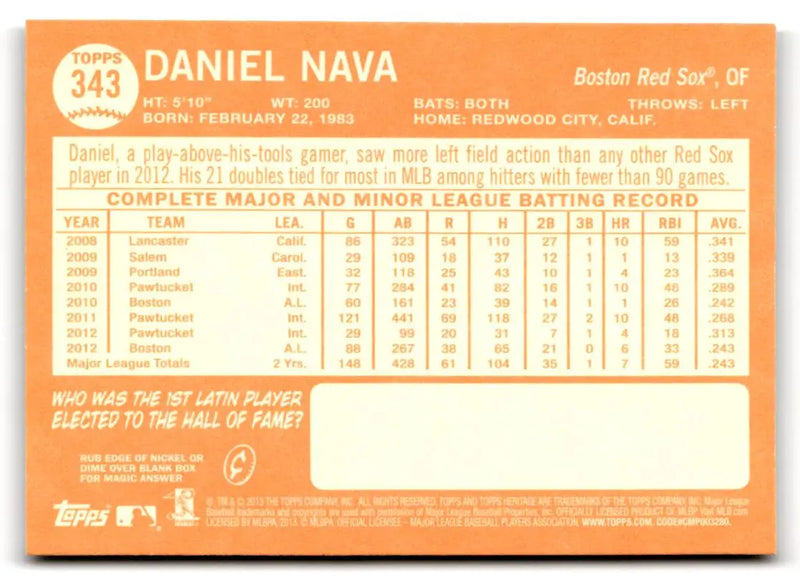 2013 Topps Heritage #343 Daniel Nava - Baseball Card Single