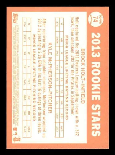 2013 Topps Heritage baseball card featuring Brock Holt and Kyle McPherson rookie card