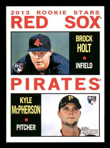 Original gloss Baseball rookie card featuring Brock Holt and Kyle McPherson from 2013 Topps Heritage