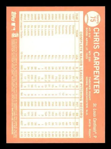 Original gloss Topps Heritage Chris Carpenter baseball card from 2013 Topps Heritage series