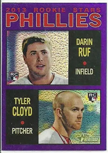 Baseball rookie card from 2013 Topps Heritage Chrome Purple Refractors series