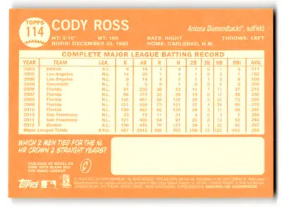 2013 Topps Heritage Cody Ross #114 Arizona Diamondbacks - Baseball Card Single