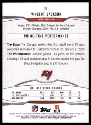2013 Topps Prime Vincent Jackson 83 Atlanta Falcons