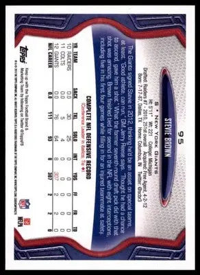 2013 Topps Stevie Brown RC 95 New York Giants