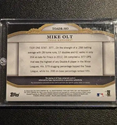 2013 Topps Tier One - Autograph Dual Relics #TOADR-MO Mike Olt #11/25 - Baseball Card Single