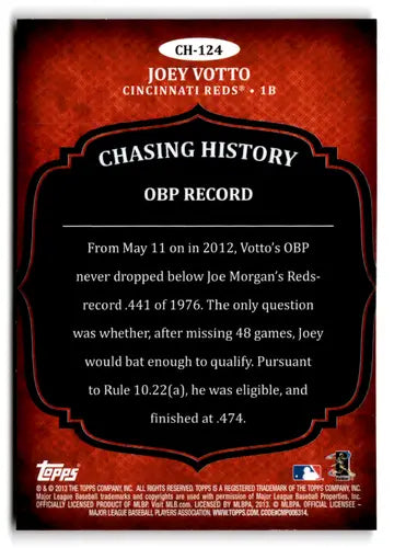 2013 Topps Update Chasing History #CH-124 Joey Votto NM-MT Reds ID:73201 - Baseball Card Single