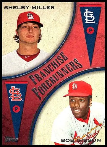 Baseball card featuring Shelby Miller and Bob Gibson from 2013 Topps Update Franchise