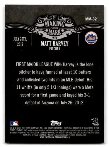 2013 Topps Update Making Their Mark #MM-32 Matt Harvey NM-MT Mets ID:70760 - Baseball Card Single