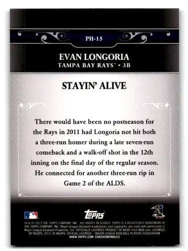 2013 Topps Update Postseason Heroes #PH-15 Evan Longoria NM-MT Rays ID:72368 - Baseball Card Single