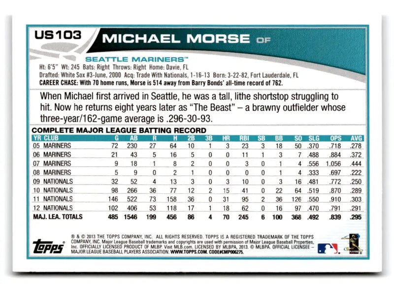 2013 Topps Update #US103 Michael Morse - Baseball Card Single