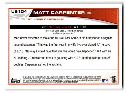 2013 Topps Update US104 Matt Carpenter Cardinals baseball card NM-MT