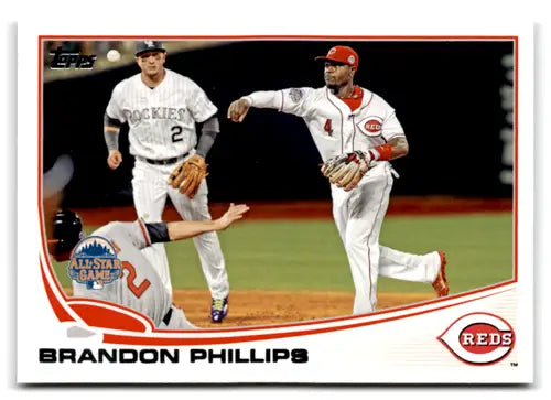 Original gloss baseball trading card featuring US12 Brandon Phillips sliding into a base from Topps Update 2013