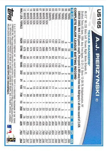 2013 Topps Update #US165 A.J. Pierzynski NM-MT Rangers ID:62805 - Baseball Card Single