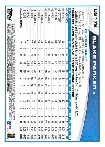 2013 Topps Update #US172 Blake Parker NM-MT RC Rookie Cubs ID:72828 - Baseball Card Single
