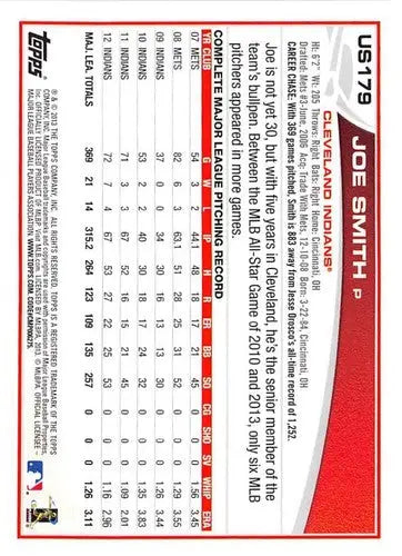 2013 Topps Update #US179 Joe Smith NM-MT Indians ID:62138 - Baseball Card Single