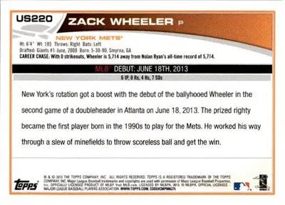 2013 Topps Update #US220 Zack Wheeler - Baseball Card Single