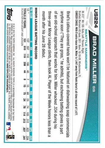 Original gloss of 2013 Topps Update US224 Brad Miller rookie baseball trading card