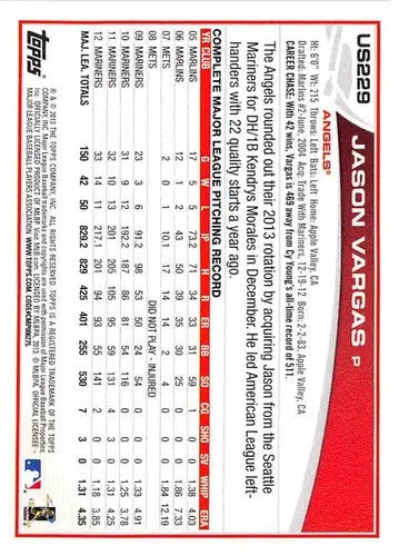 2013 Topps Update #US229 Jason Vargas NM-MT Angels ID:73195 - Baseball Card Single