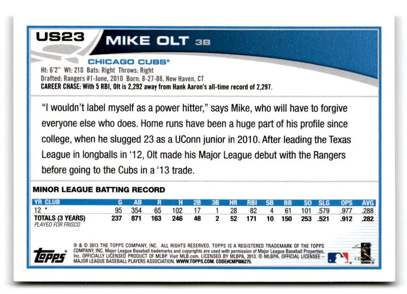 2013 Topps Update #US23 Mike Olt - Baseball Card Single