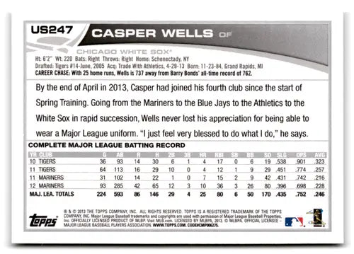 2013 Topps Update #US247 Casper Wells NM-MT White Sox ID:73318 - Baseball Card Single