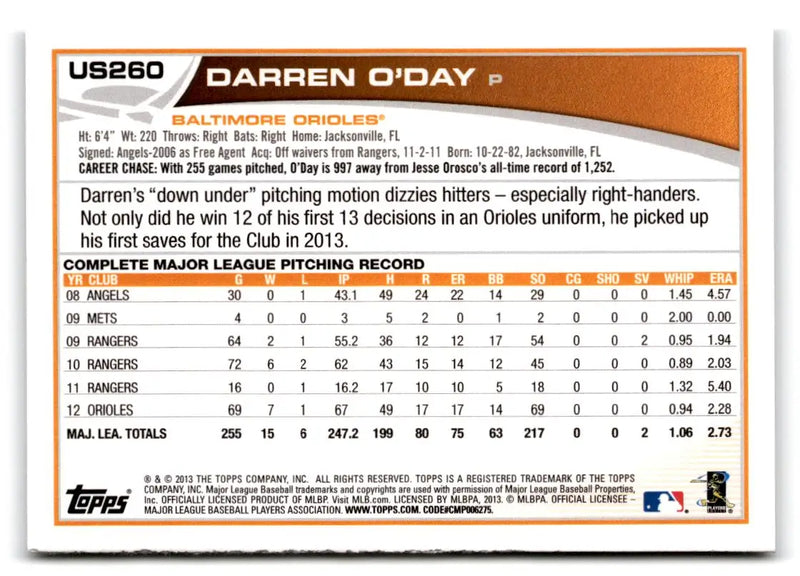 2013 Topps Update #US260 Darren O’Day - Baseball Card Single