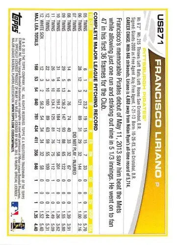 2013 Topps Update #US271 Francisco Liriano NM-MT Pirates ID:72379 - Baseball Card Single