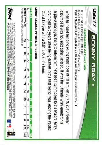 2013 Topps Update #US277 Sonny Gray NM-MT RC Rookie Athletics ID:72039 - Baseball Card Single