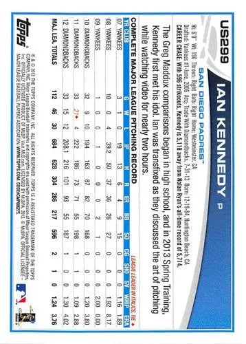 2013 Topps Update #US299 Ian Kennedy NM-MT Padres ID:72273 - Baseball Card Single