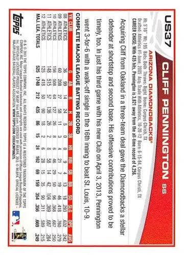 Original gloss 2013 Topps Update US37 Cliff Pennington baseball card Diamondbacks NM-MT