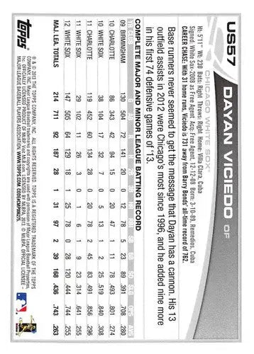 2013 Topps Update #US57 Dayan Viciedo NM-MT White Sox ID:73228 - Baseball Card Single