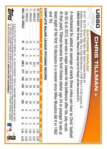 2013 Topps Update #US60 Chris Tillman NM-MT Orioles ID:73112 - Baseball Card Single