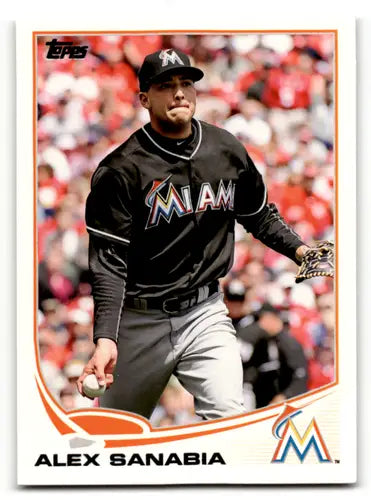 Original gloss 2013 Topps Update US83 Alex Sanabia Marlins baseball card in near mint condition