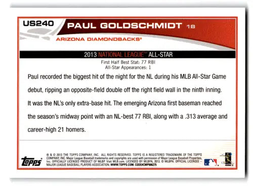 2013 Topps Update Wal-Mart Blue Border #US240 Paul Goldschmidt NM-MT Di ID:72056 - Baseball Card Single