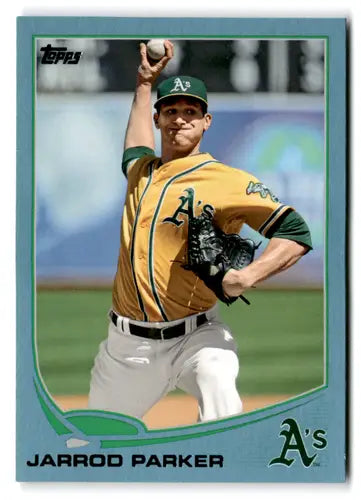 Original gloss baseball card of Jarrod Parker with blue border from 2013 Topps Wal-Mart