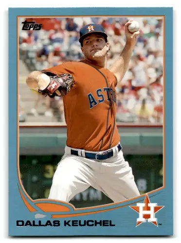 Dallas Keuchel baseball card with blue border and original gloss from 2013 Topps Wal-Mart