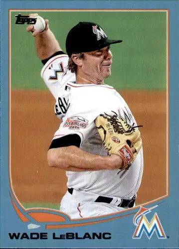Original gloss Wade LeBlanc baseball card with blue border from 2013 Topps Wal-Mart