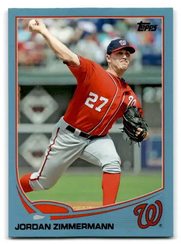 Original gloss 2013 Topps Wal-Mart blue border Jordan Zimmermann baseball card