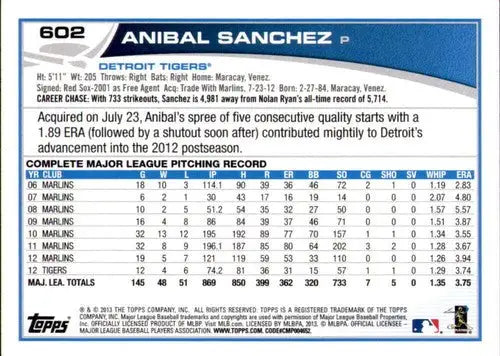 2013 Topps Wal-Mart Blue Border Anibal Sanchez Tigers baseball card with original gloss