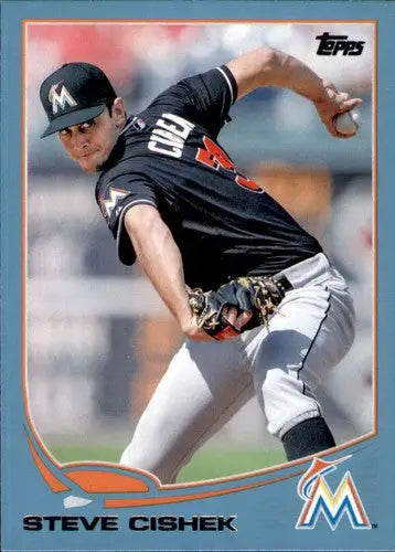Original gloss baseball card featuring Steve Cishek with blue border from 2013 Topps Wal-Mart