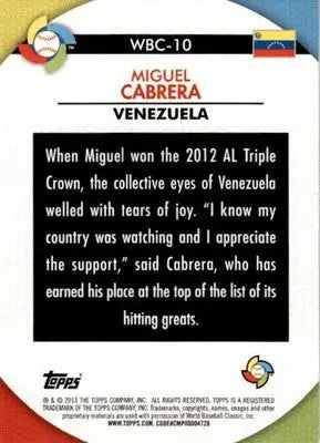 2013 Topps #WBC-10 Miguel Cabrera WBC Stars - Baseball Card Single