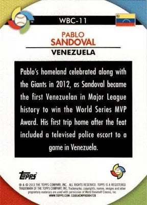 2013 Topps #WBC-11 Pablo Sandoval WBC Stars - Baseball Card Single