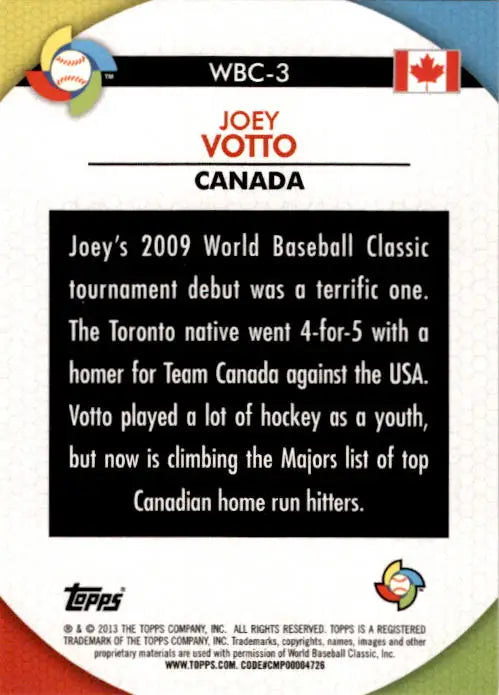 2013 Topps #WBC-3 Joey Votto WBC Stars - Baseball Card Single