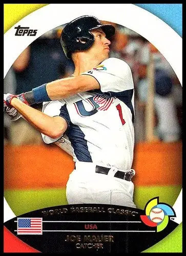 Original gloss Topps WBC Stars Joe Mauer baseball trading card in USA uniform