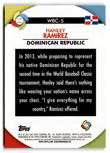 Original gloss of Hanley Ramirez baseball card from Topps WBC Stars series