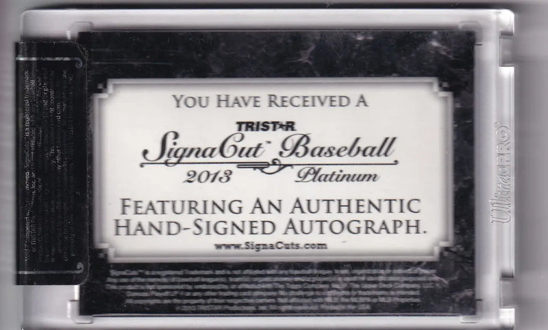Encased Tristar SignaCut Baseball Platinum card with authentic hand-signed autograph