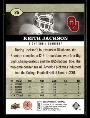 2013 Upper Deck Keith Jackson #26 Oklahoma Sooners - Football Card Single